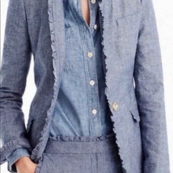 J.Crew Chambray Regent blazer with ruffle trim - Picture 2 of 9